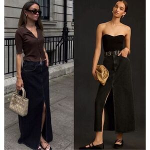 NWT Agolde Leif Denim high waisted  Maxi Skirt in a black, $238